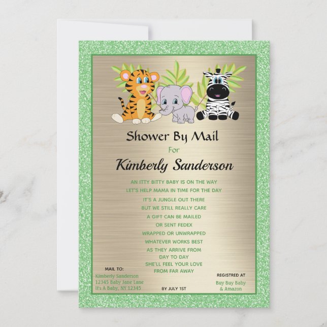 Convite Chá por Mail Jungle Safari Neutro em Gênero (Frente)