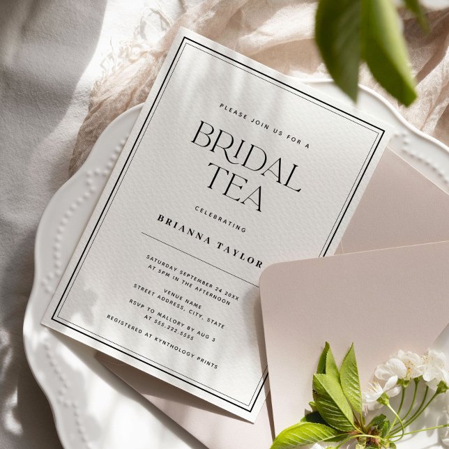 Convite Chá Preto e Branco Moderno (Criador carregado)