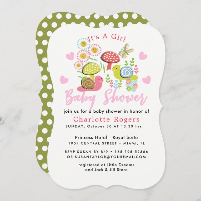 Convite Chá Primavera de Garden Baby Girl Whimsy Fairy Tal (Frente/Verso)