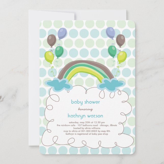Convite Chá Rainbow & Blue Balloons Baby Boy Invite (Frente)