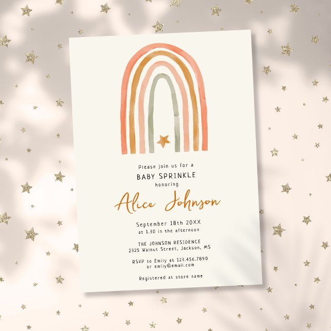 Convite Chá Rainbow E Star Boho Baby Sprinkle (Rainbow And Star Boho Baby Sprinkle Shower Invitation)
