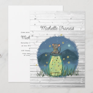 Convite Chá Rato Rustic Bokeh Firefly Mason Jar