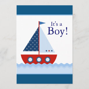 Convite Chá Red White e Blue Sailboat Baby Boy