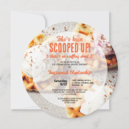 Convite Chá redondo de Sorvete de Waffle em forma de coraç