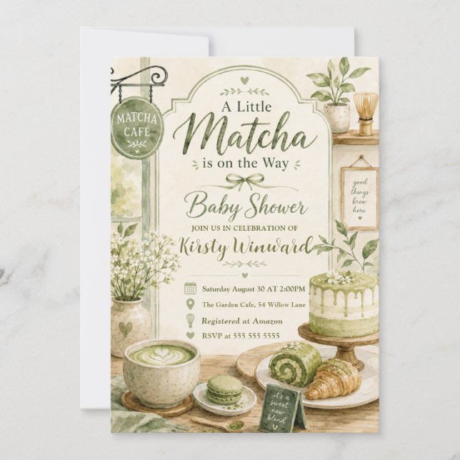 Convite Chá Revelação de Bebê com um Toque de Matcha (Frente)