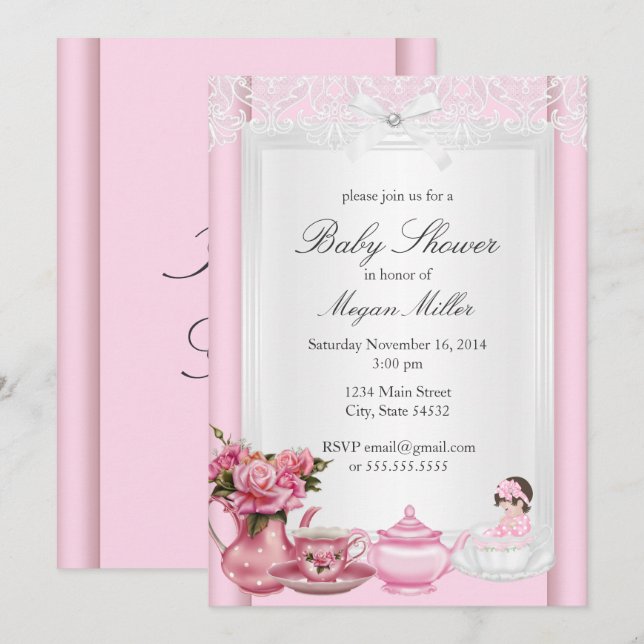 Convite Chá Revelação de Bebê Menina Pretty Pink (Frente/Verso)