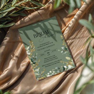 Convite Chá Revelação em Aquarela de Eucalipto Verde Salvi