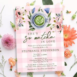 Convite Chá Revelação Floral Rosa Tema Matcha Perfeito