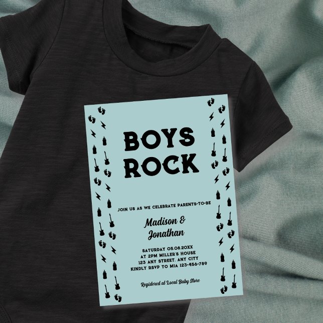 Convite Chá Rock N Roll Guitar Baby Boy (Rock N Roll Guitar Baby Boy Shower Invitation)