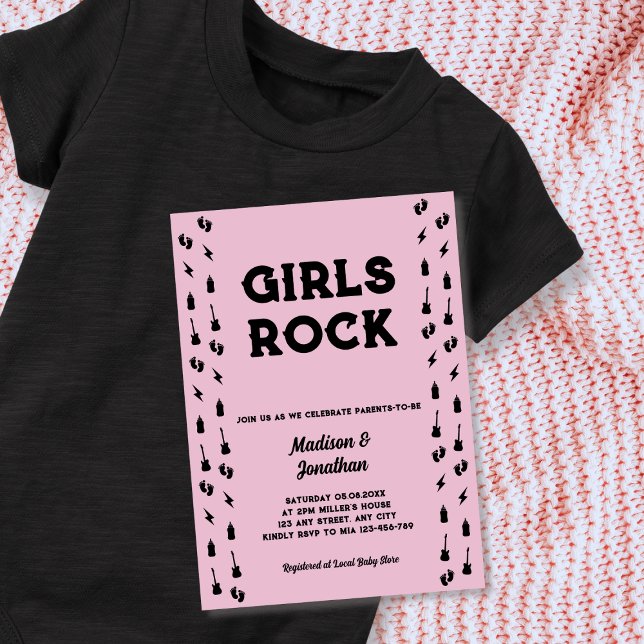 Convite Chá Rock N Roll Guitar Baby Girl (Rock N Roll Guitar Baby Girl Shower Invitation)