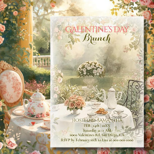 Convite Chá Romântico de Jardim Galentine Brunch Florais S