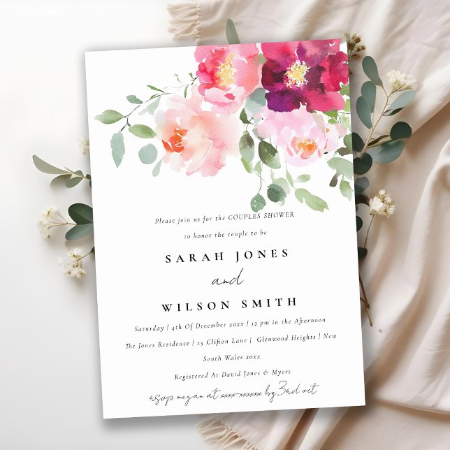 Convite Chá Rosa de de Aquarela rosa-claro-rosado - Casal (Criador carregado)