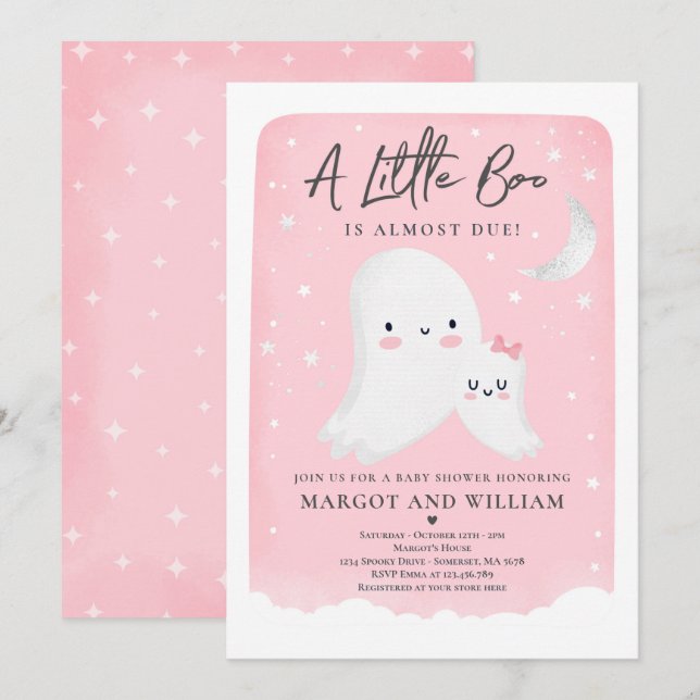 Convite Chá Rosa Pequeno Chá de fraldas Fantasma do Dia da (Frente/Verso)