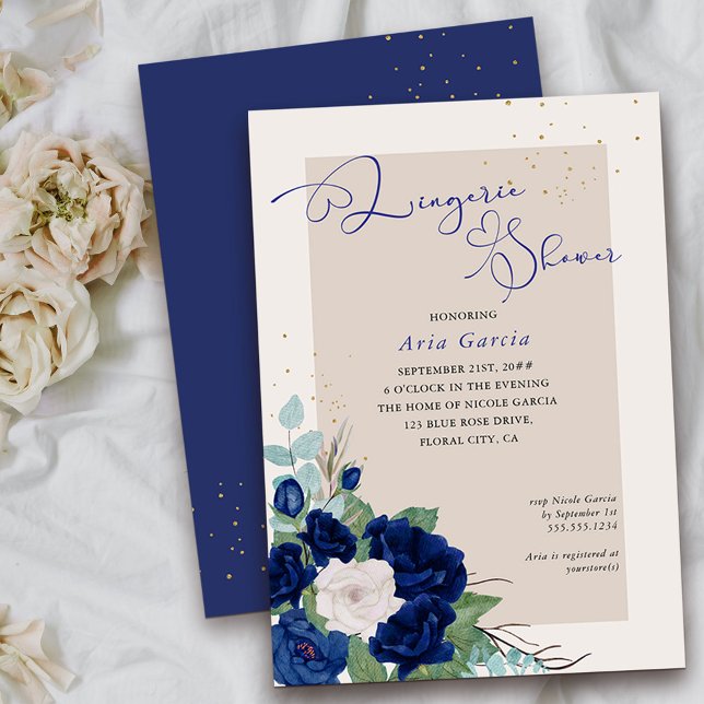 Convite Chá Rosa Real Azul Ivory Lingerie Floral (Floral Lingerie Shower invitation from my Royal Roses collection
)