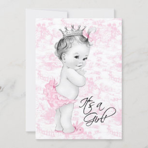 Convite Chá Rosa Toile Baby Girl