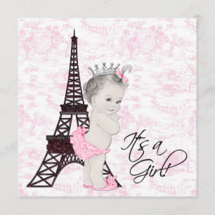 Convite Chá Rosa Toile Paris Baby Girl