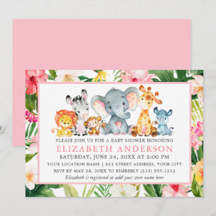 Convite Chá Rosa Tropical de Animais Safari
