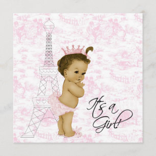 Convite Chá Rosa Vintage Toile Paris Baby Girl