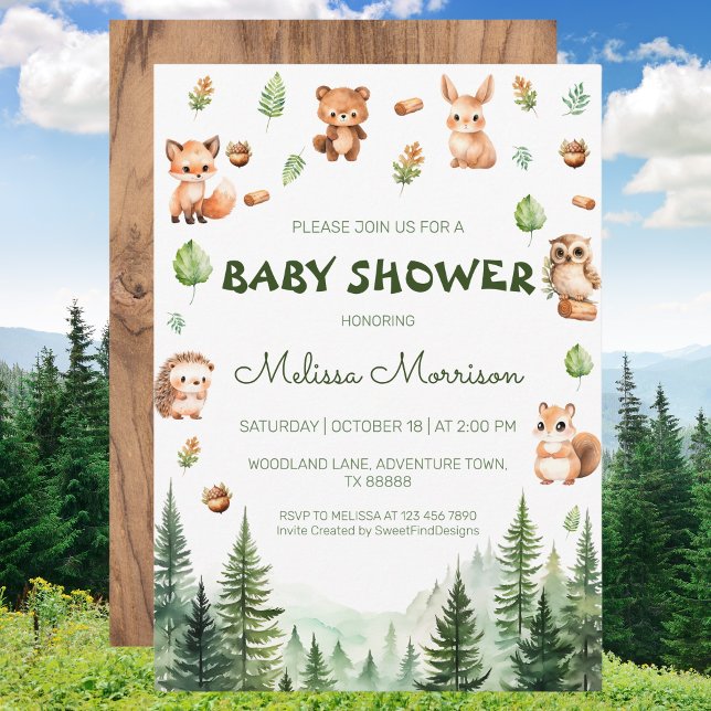Convite Chá Russo Baby Boy da Floresta de Madeira (Woodland Forest Animals Rustic Baby Boy Shower Invitation)