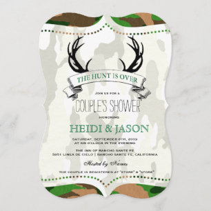 Convite Chá Rustic Camo Casal "The Hunt's Over"