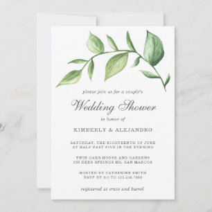 Convite Chá Rustic Elegant Watercolor Greenery Casais