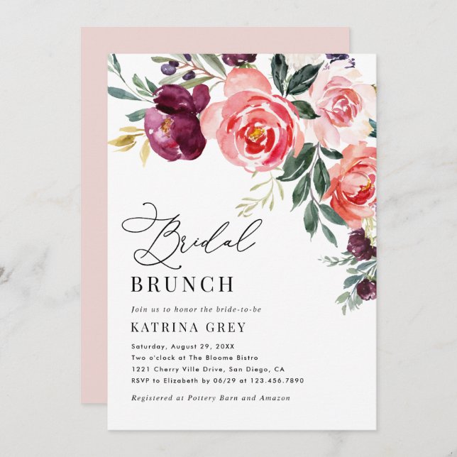 Convite Chá Rustic Floral Bridal Brunch (Frente/Verso)