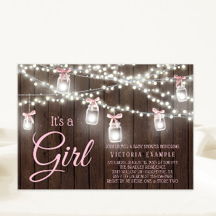 Convite Chá Rustic Mason Jar String Light Baby Girl