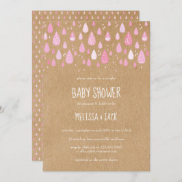 Convite Chá Rustic Pink Raindrops Baby Girl