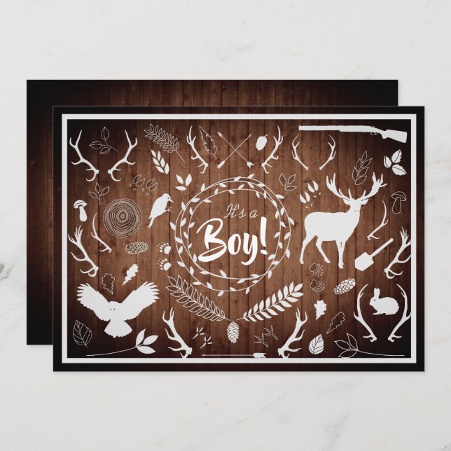 Convite Chá Rústico de Garoto Da Madeira (Madeira Do Barão (Frente/Verso)