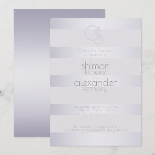 Convite Chá   Shimmer Violet Silver Strips Monograma