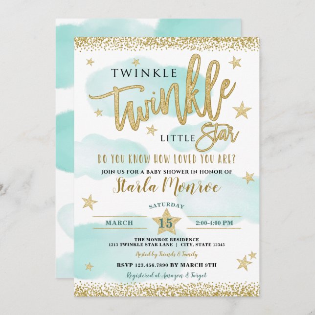 Convite Chá Twinkle Twinkle Little Star Baby Boy (Frente/Verso)