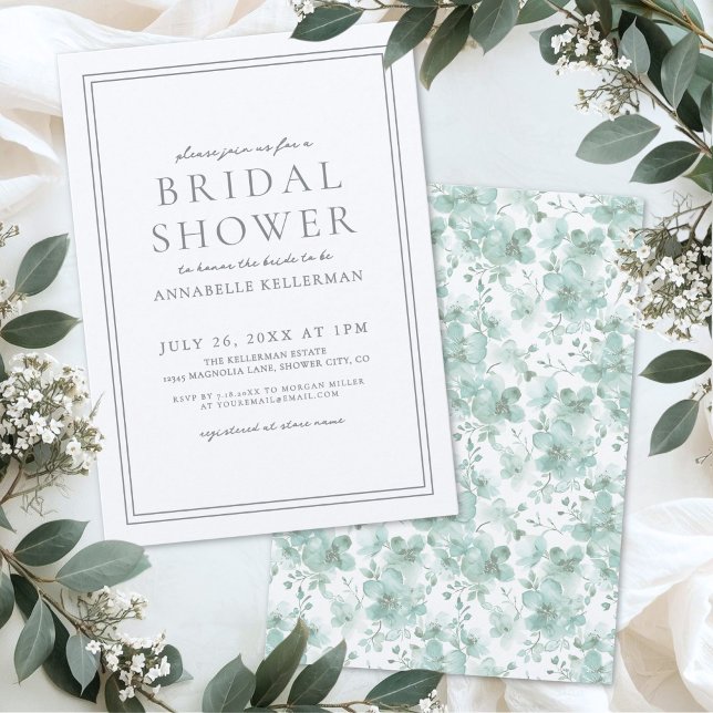 Convite Chá Verde Botânico Elegante Chuveiro de Noiva (Sage Green Botanical Elegant Bridal Shower Invitation)