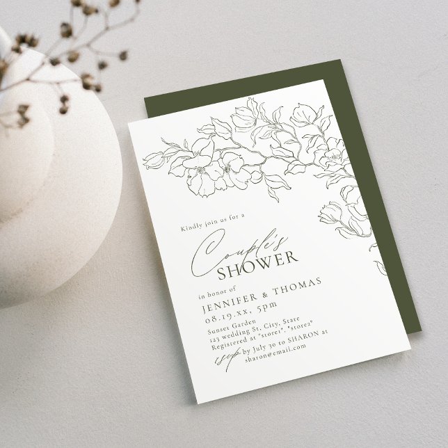 Convite Chá verde-Casal verde-senador elegante (Elegant handdrawn floral sage green Couples Shower Invitation)