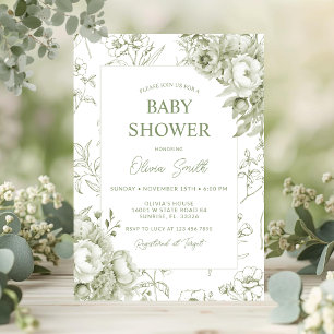 Convite Chá Verde Floral Vintage Chinoiserie Chá de Bebê 