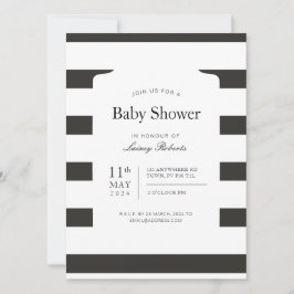 Convite Chá Vintage Black and White Horizontal Strike