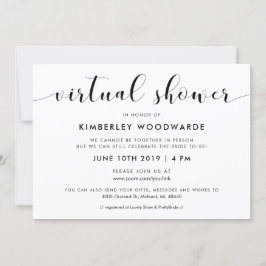 Convite Chá virtual branco e preto elegante