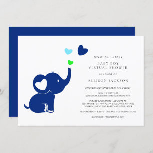 Convite Chá Virtual de Menino Mínimo Elefante Azul