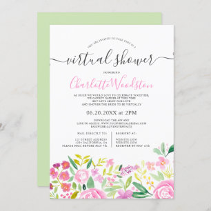 Convite chá virtual de script de aquarela floral de limão