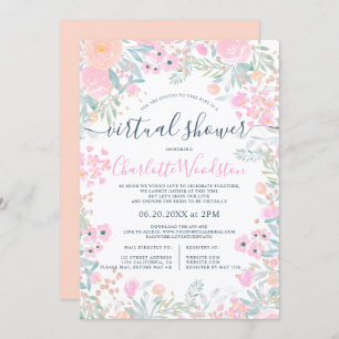 Convite chá virtual de script de aquarela floral Pastel