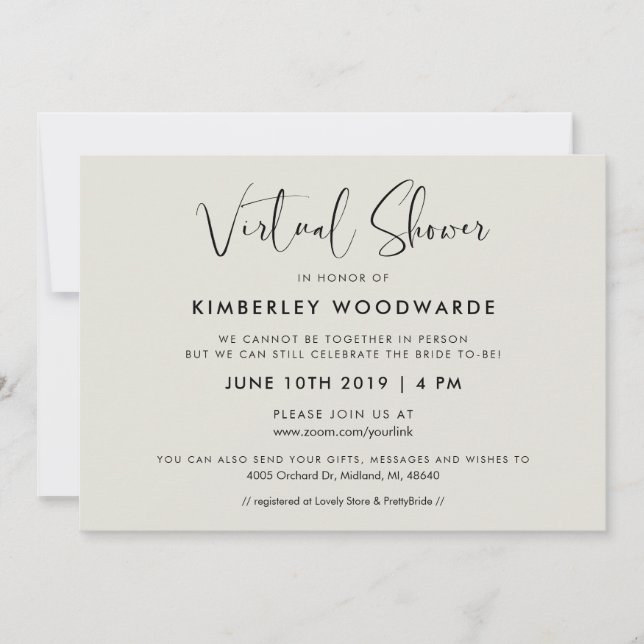 Convite Chá virtual elegante e moderno (Frente)