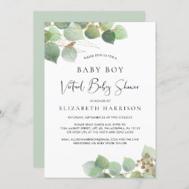 Convite Chá Virtual Eucalyptus Watercolor Baby Boy