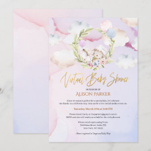 Convite Chá Virtual Rosa-Floral de Coelho da Madeira