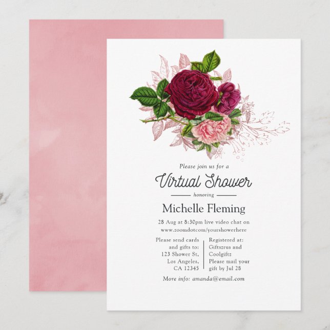 Convite Chá Virtual Vintage Shabby-Chic (Frente/Verso)