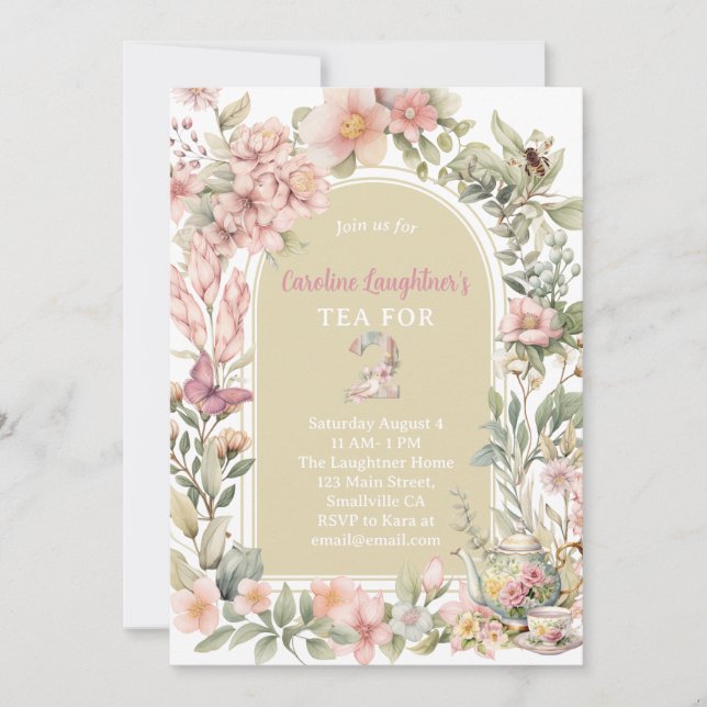 Convite Chá Whimsical Para Dois Aniversário De Jardim De F (Frente)