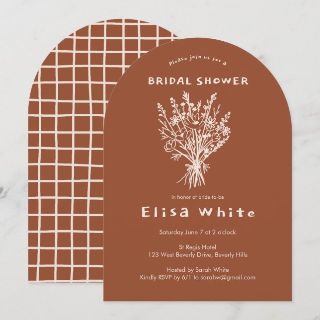 Convite Chá Whimssic Arch Rústico Buquê de Flores Selvagen (Frente/Verso)