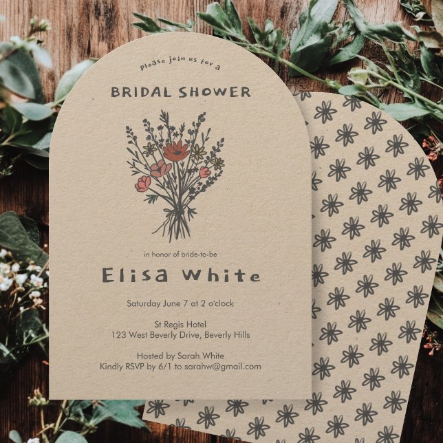 Convite Chá Whimssic Arch Rústico Buquê de Flores Selvagen (Wildflower Bouquet Rustic Arch Whimsical Shower Invitation
)