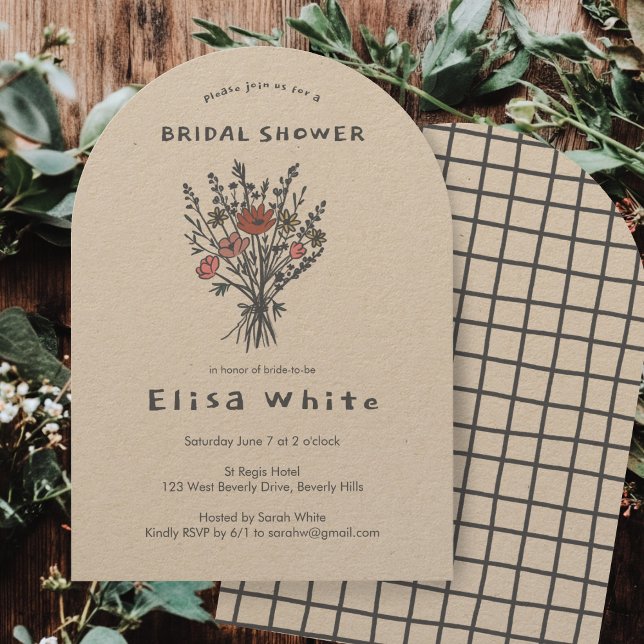 Convite Chá Whimssic Arch Rústico Buquê de Flores Selvagen (Wildflower Bouquet Rustic Arch Whimsical Shower Invitation
)