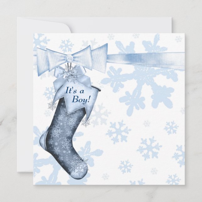 Convite Chá White Winter Blue Snowflakes Baby Boy (Frente)