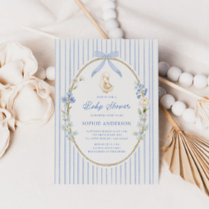 Convite Chalé de Ganso e Gansinho Azul Baby Shower