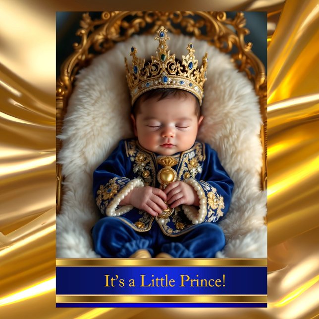 Convite Chaleira de Bebê Azul Real Dourado Príncipe (Criador carregado)